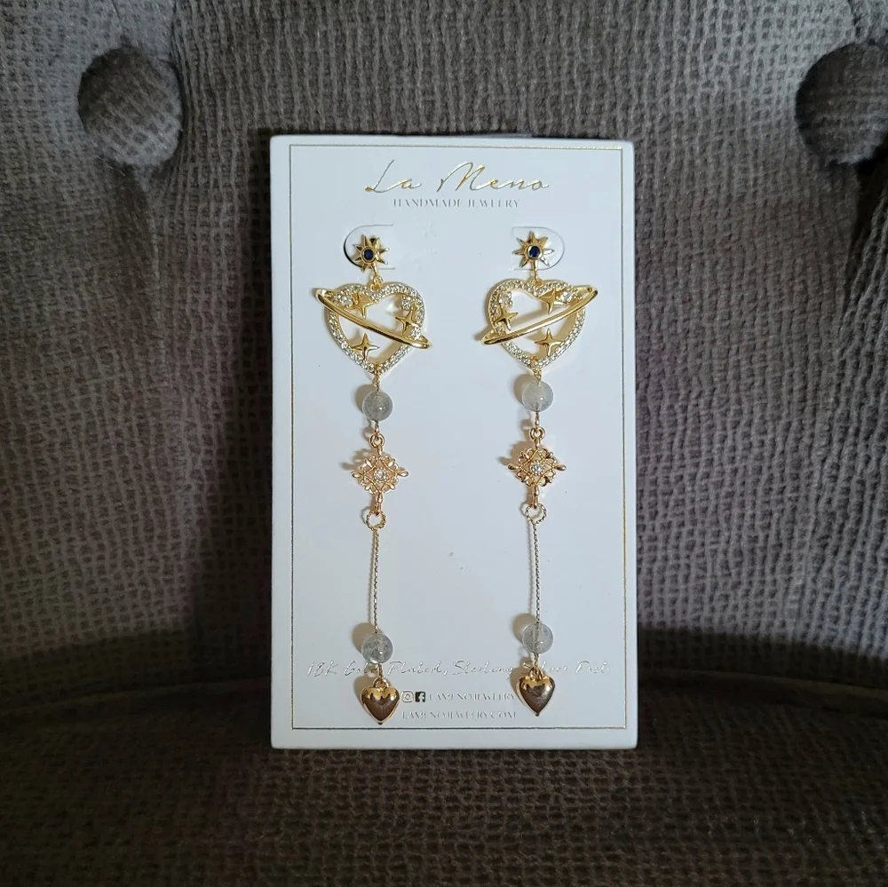 La Meno Saturn🪐 Heart❤ Cascading Earrings - Picture 1 of 16